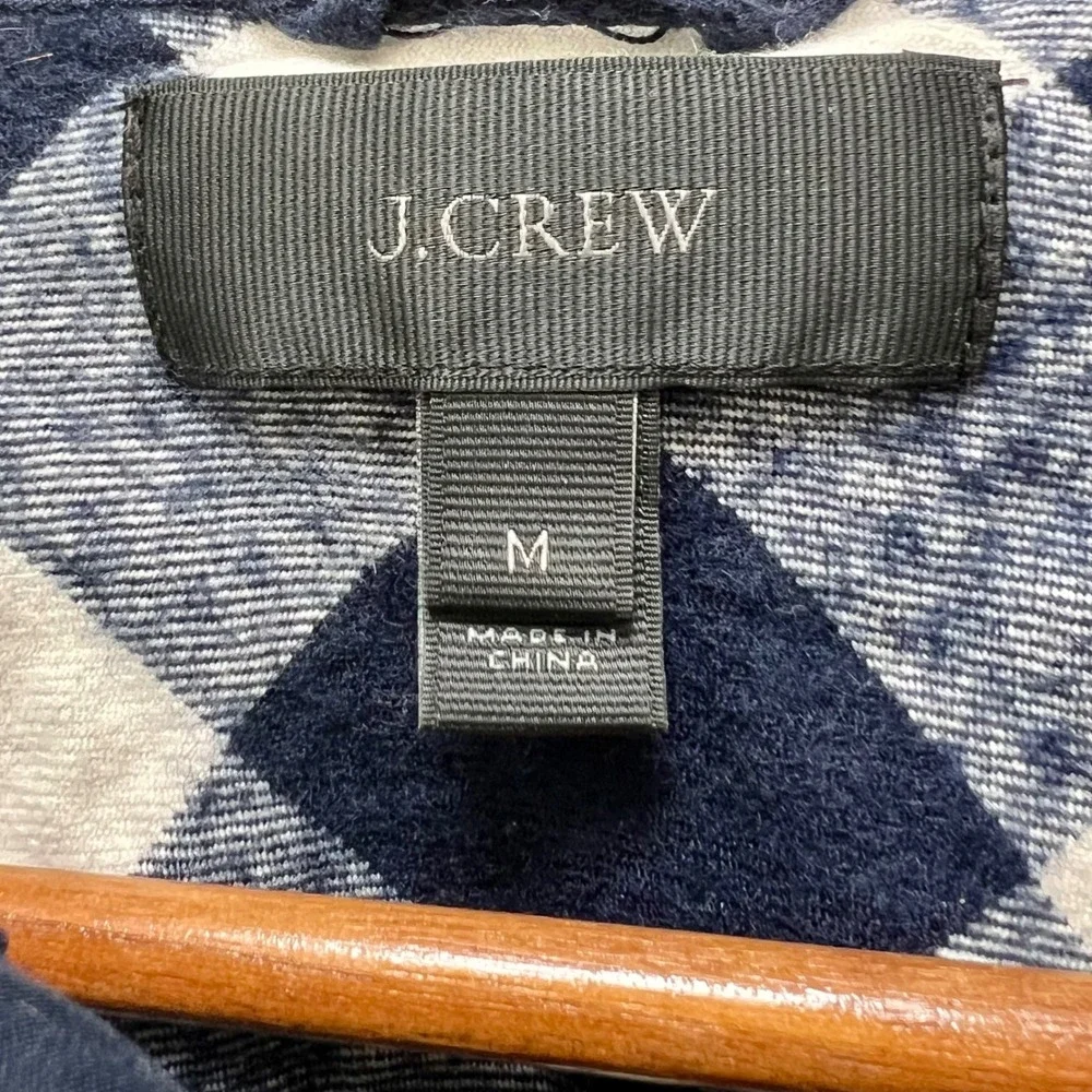 J.Crew‎ Womens Navy Blue Buffalo Plaid Cotton Wool Half Zip Pullover Top Medium